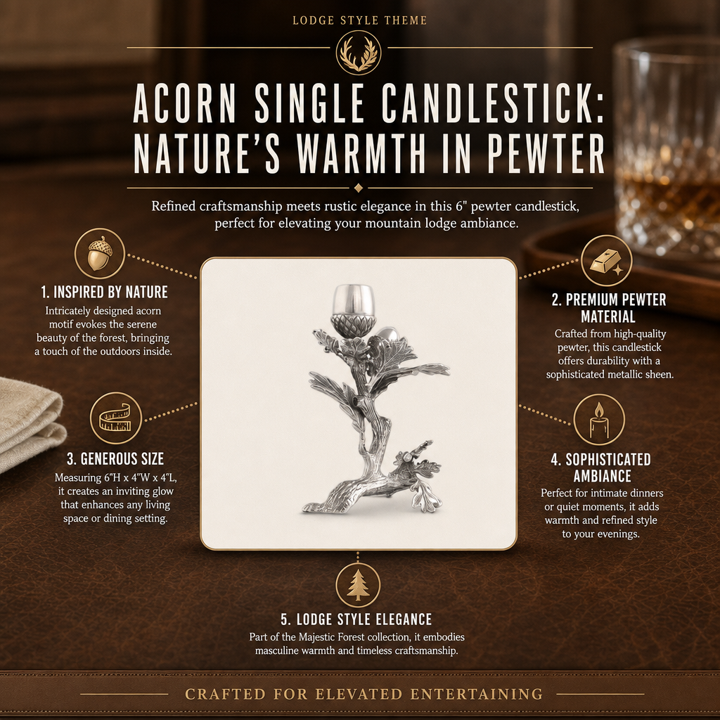 Acorn Single Candlestick: Nature’s Warmth in Pewter