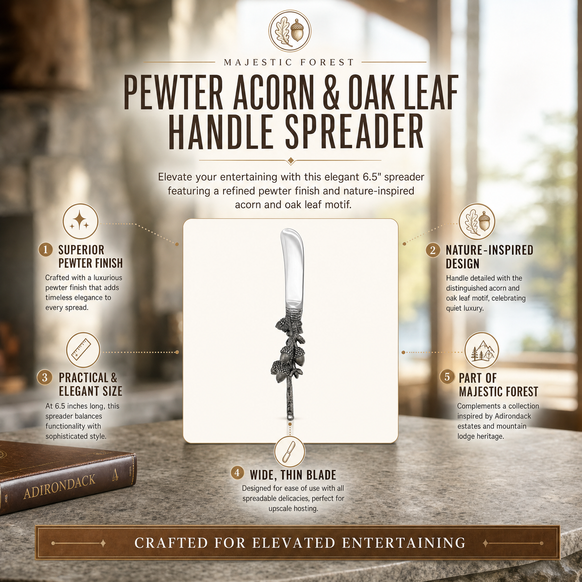 Pewter Acorn &amp; Oak Leaf Handle Spreader 1