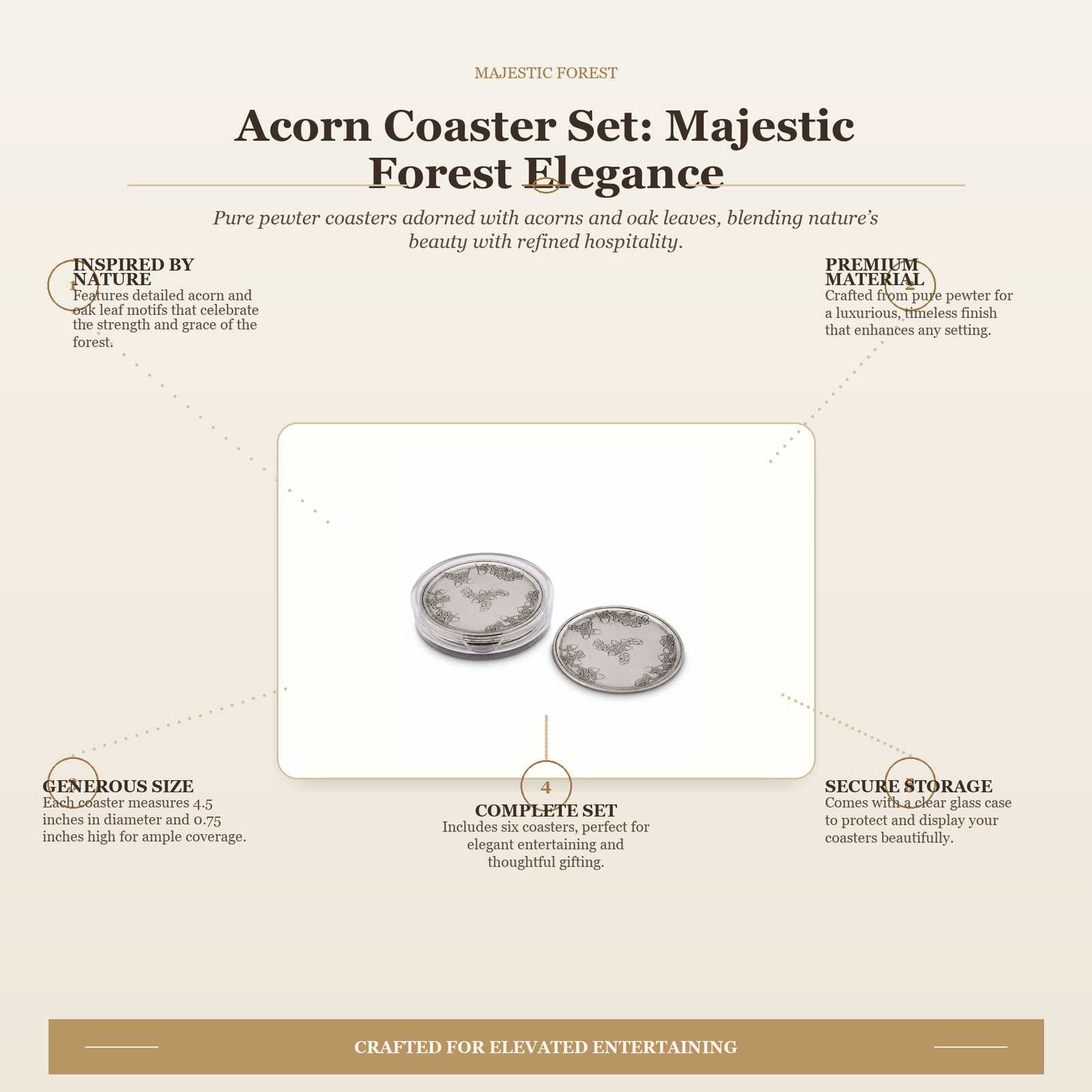 Acorn Coaster Set: Majestic Forest Elegance