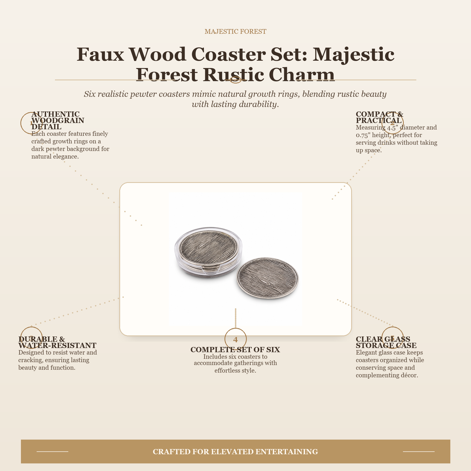 Faux Wood Coaster Set: Majestic Forest Rustic Charm
