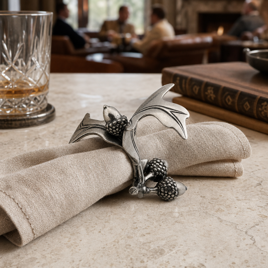 Pewter Acorn &amp; Oak Leaf Napkin Ring 6