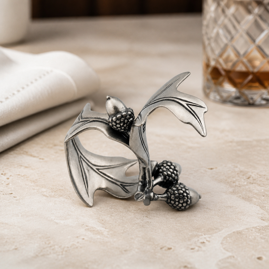 Pewter Acorn &amp; Oak Leaf Napkin Ring 2