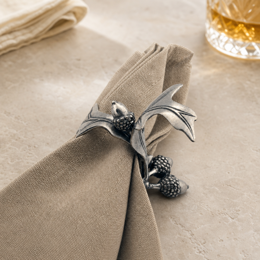 Pewter Acorn &amp; Oak Leaf Napkin Ring 3