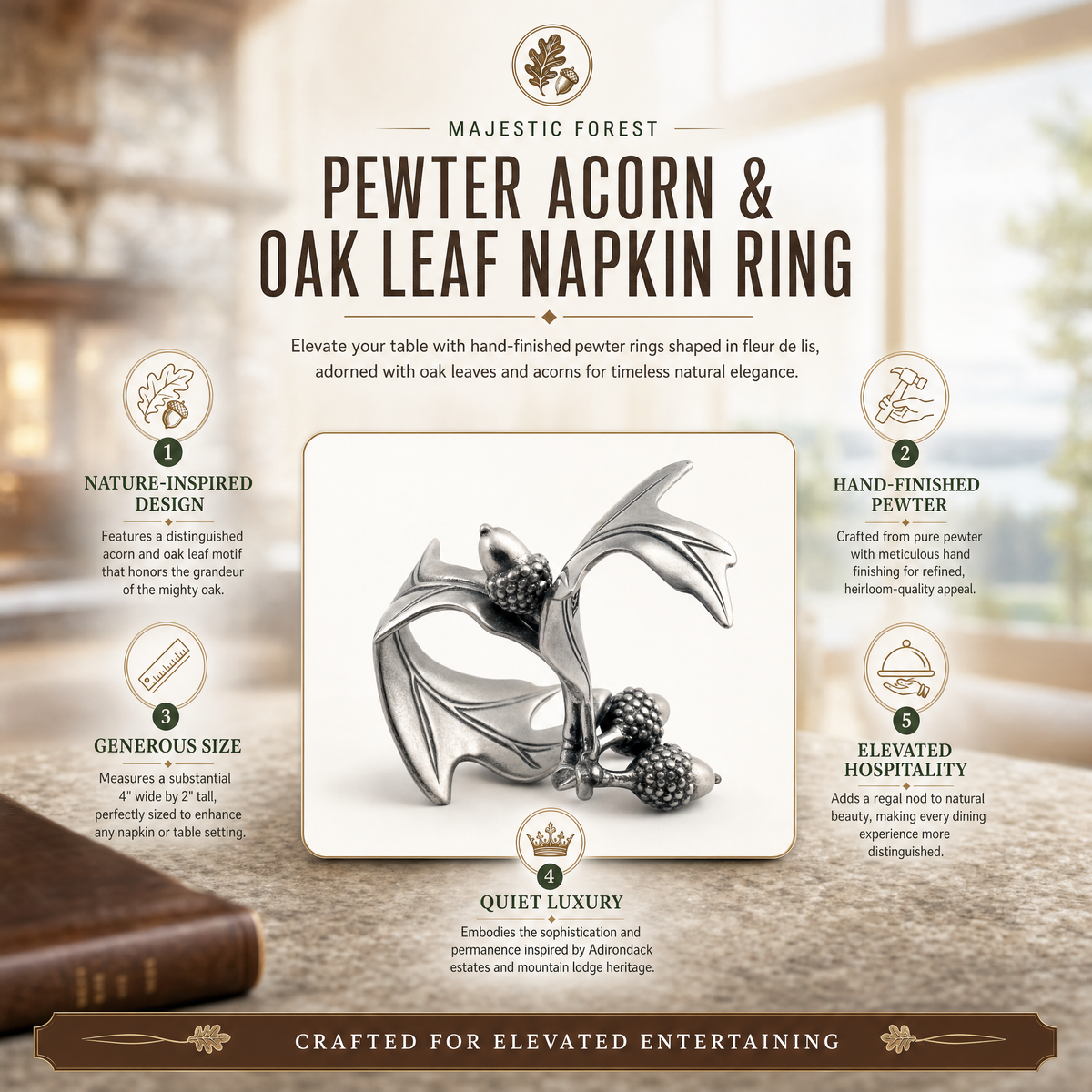Pewter Acorn & Oak Leaf Napkin Ring 1