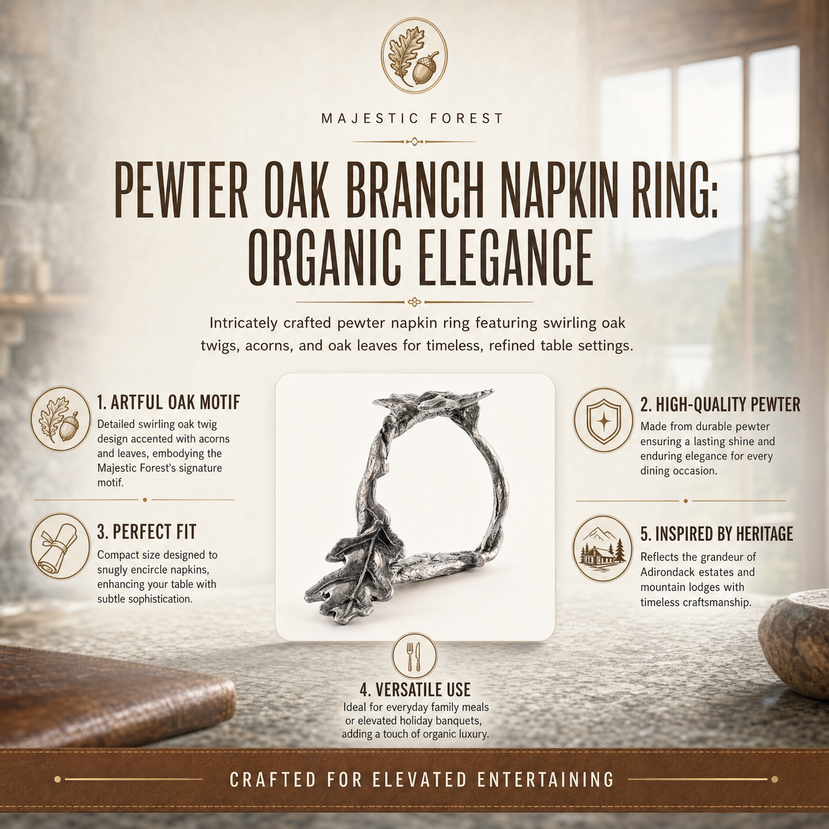 Pewter Oak Branch Napkin Ring 1