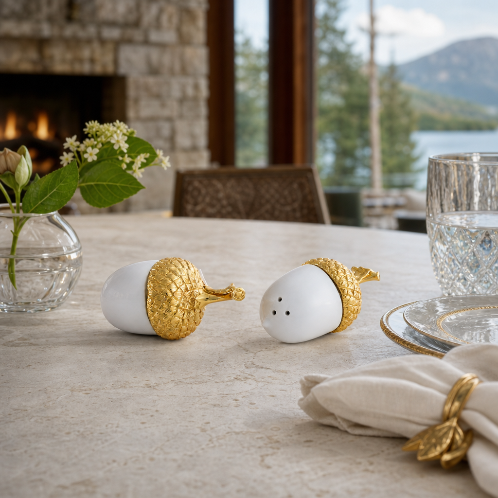 Porcelain Salt and Pepper - Acorn Gold Leaf 6