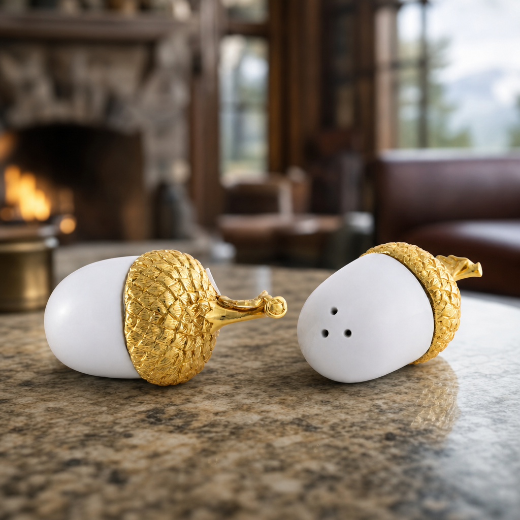 Porcelain Salt and Pepper - Acorn Gold Leaf 2