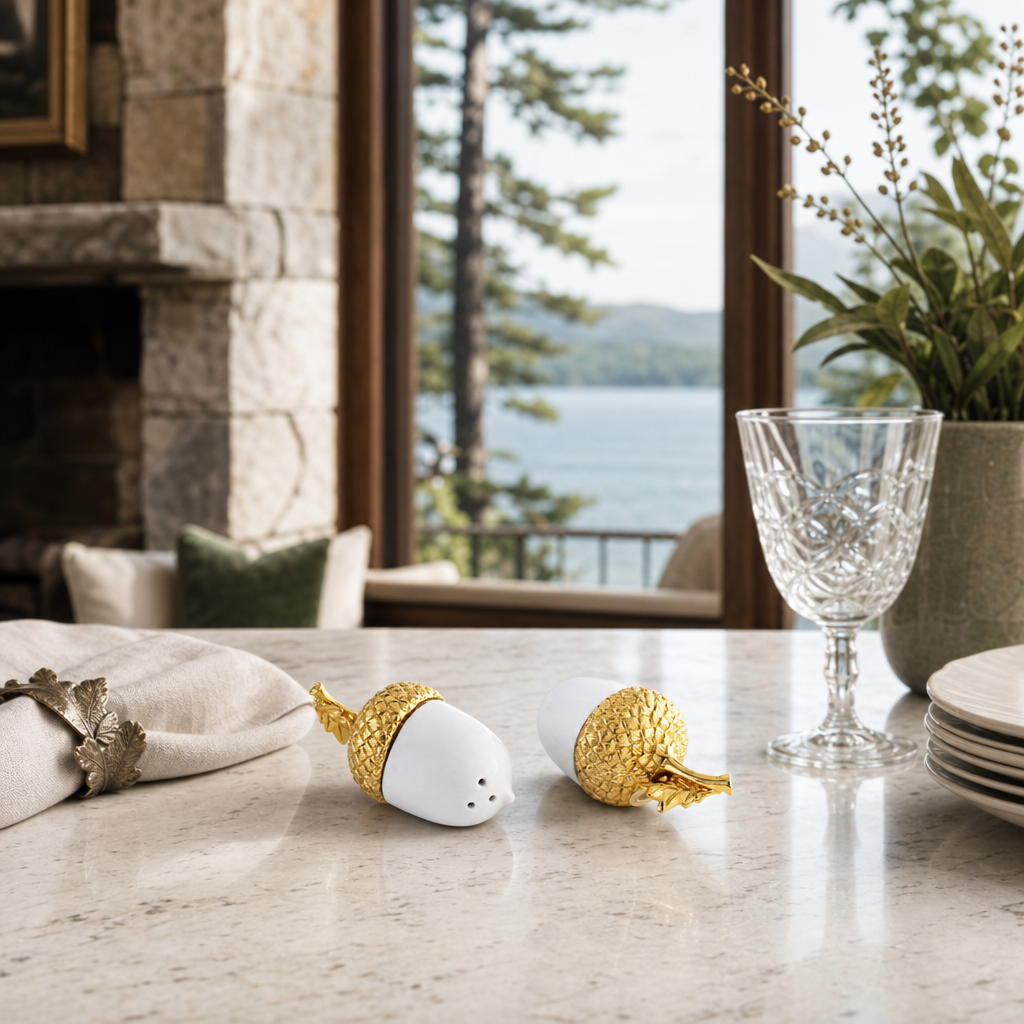 Porcelain Salt and Pepper - Acorn Gold Leaf 7