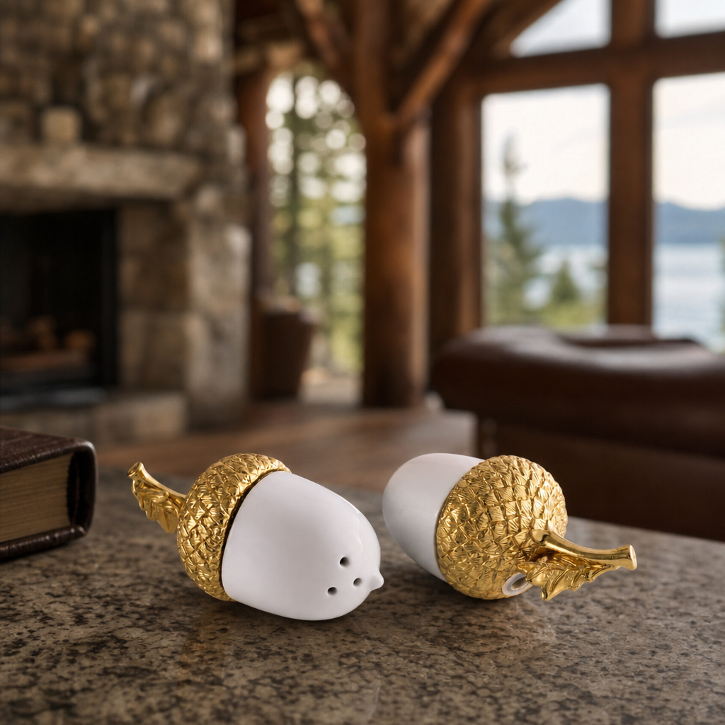 Porcelain Salt and Pepper - Acorn Gold Leaf 3