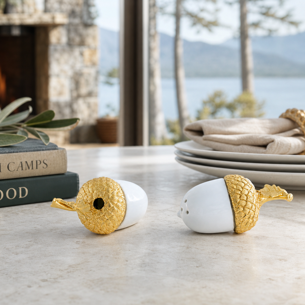 Porcelain Salt and Pepper - Acorn Gold Leaf 8