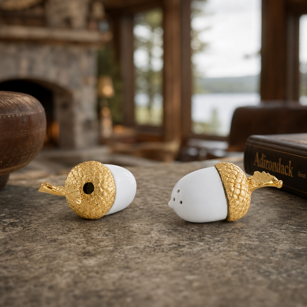 Porcelain Salt and Pepper - Acorn Gold Leaf 4