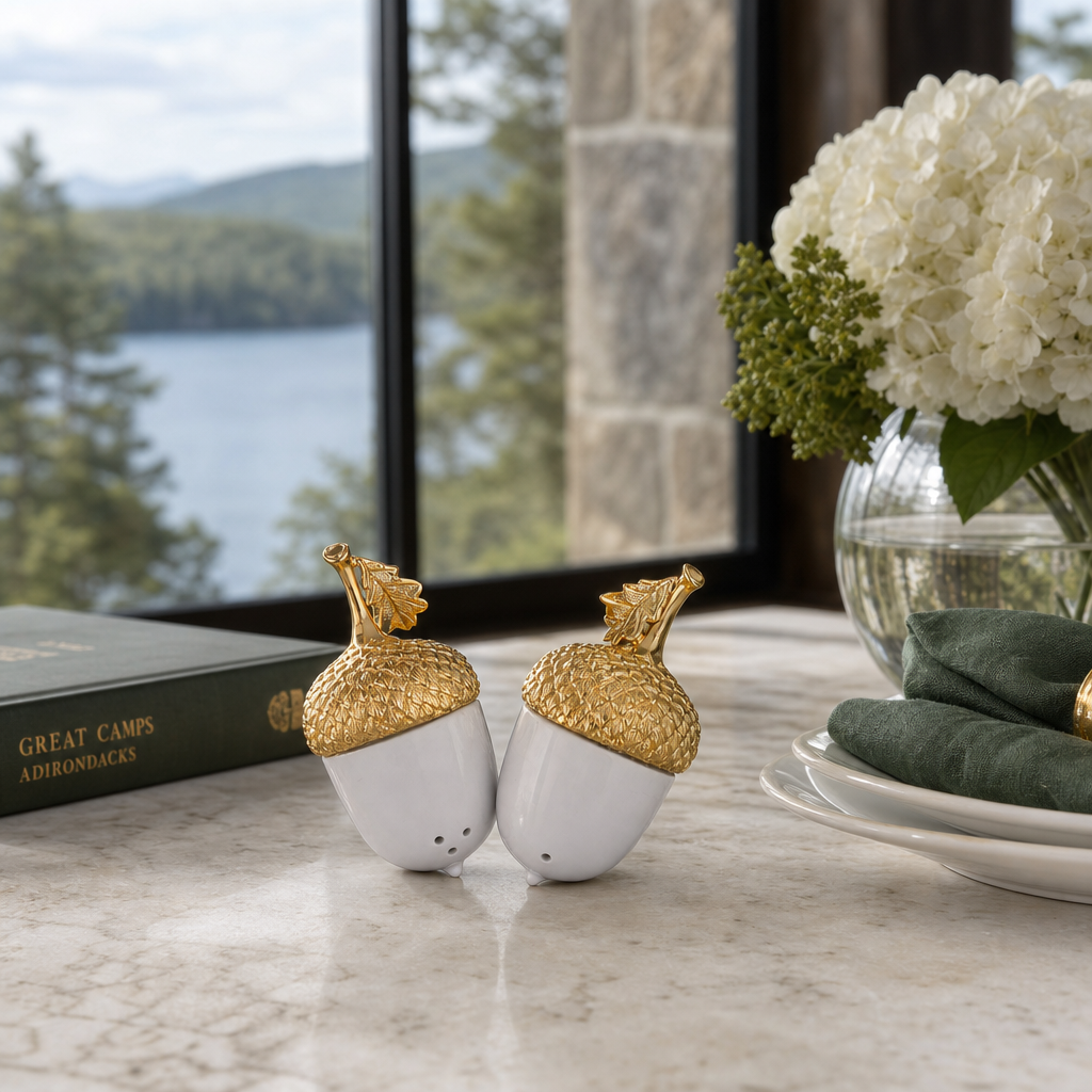 Porcelain Salt and Pepper - Acorn Gold Leaf 9