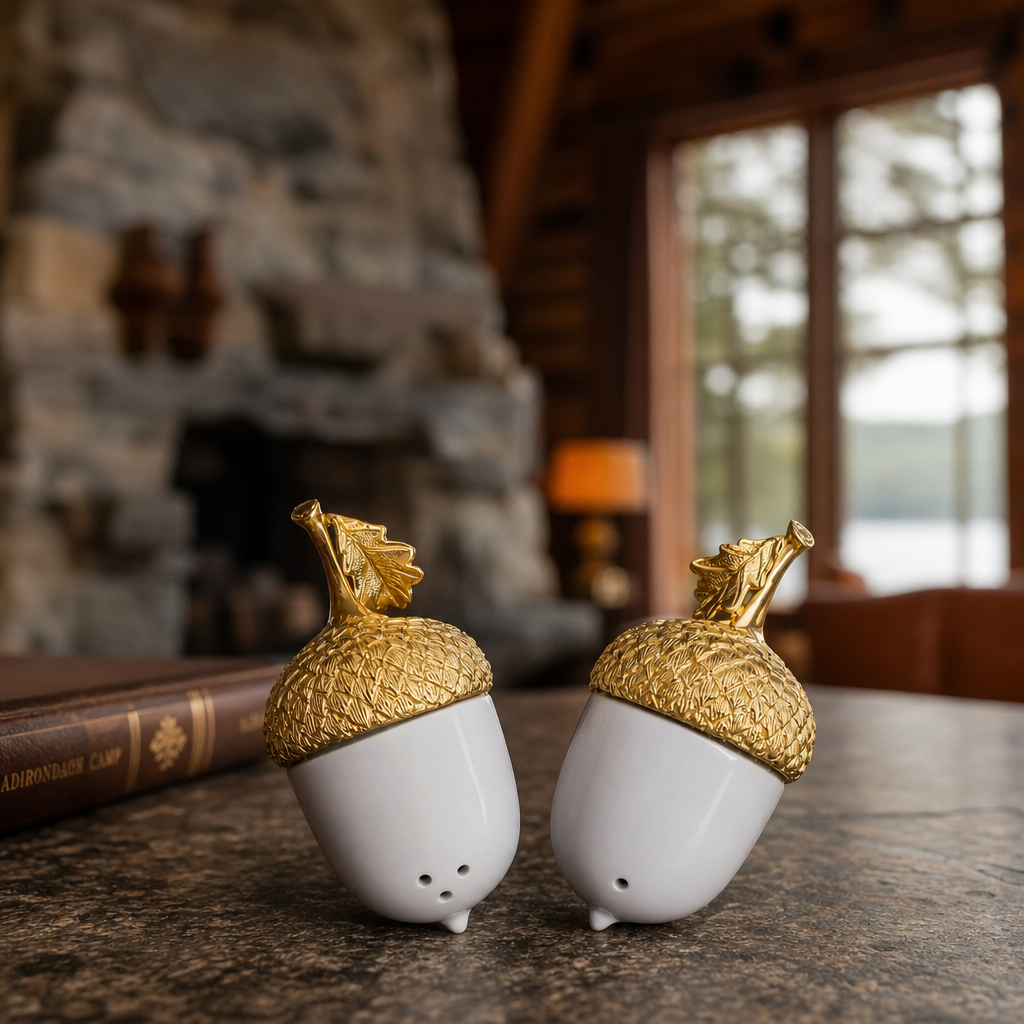 Porcelain Salt and Pepper - Acorn Gold Leaf 5
