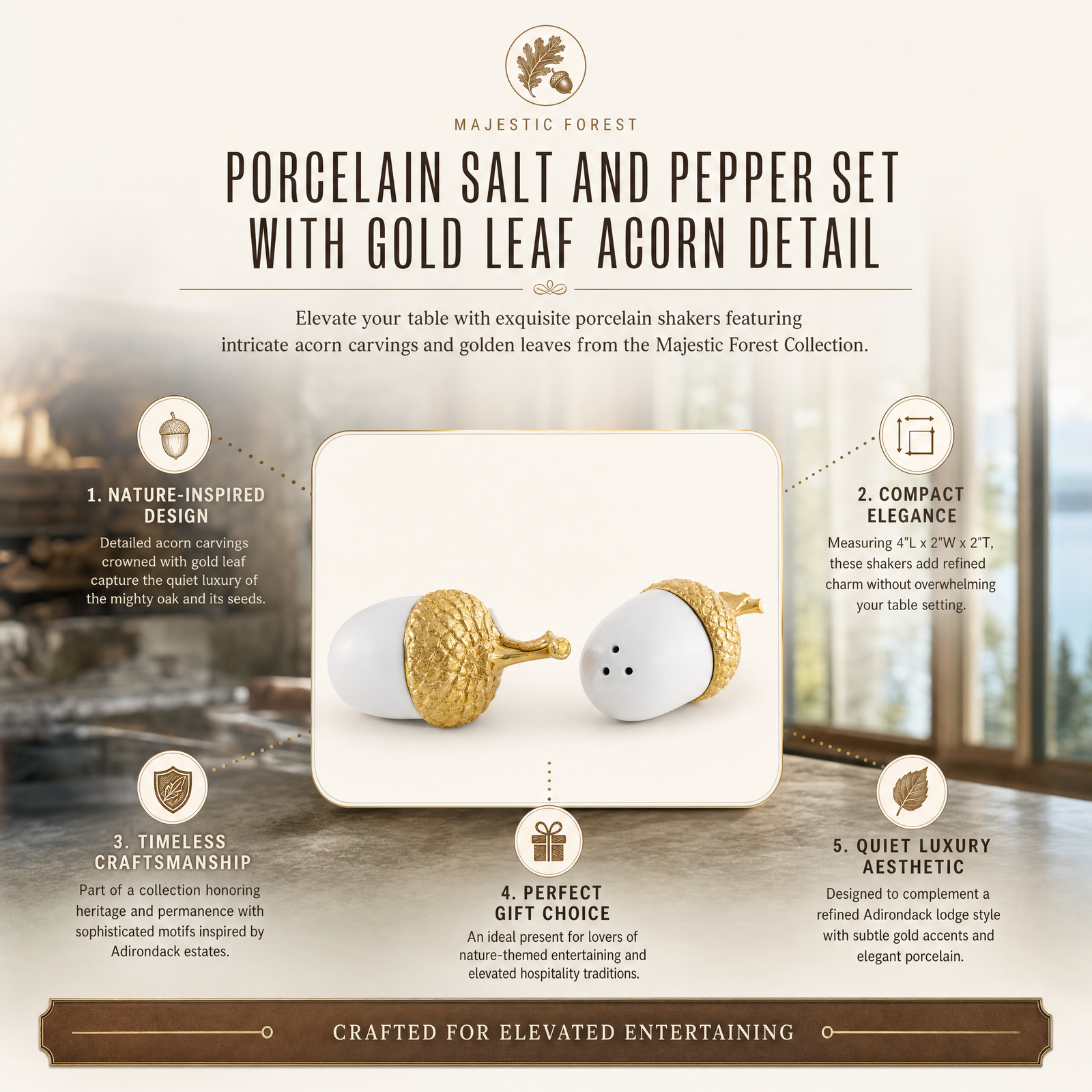 Porcelain Salt and Pepper - Acorn Gold Leaf 1