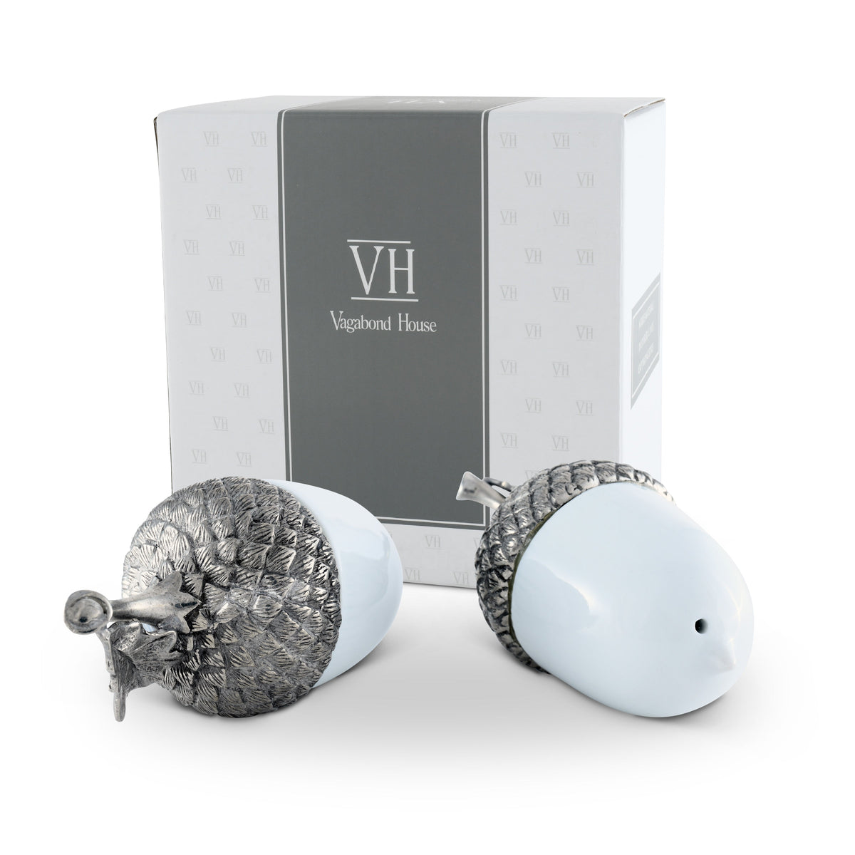 Porcelain Acorn Salt and Pepper with Pewter Leaf 7
