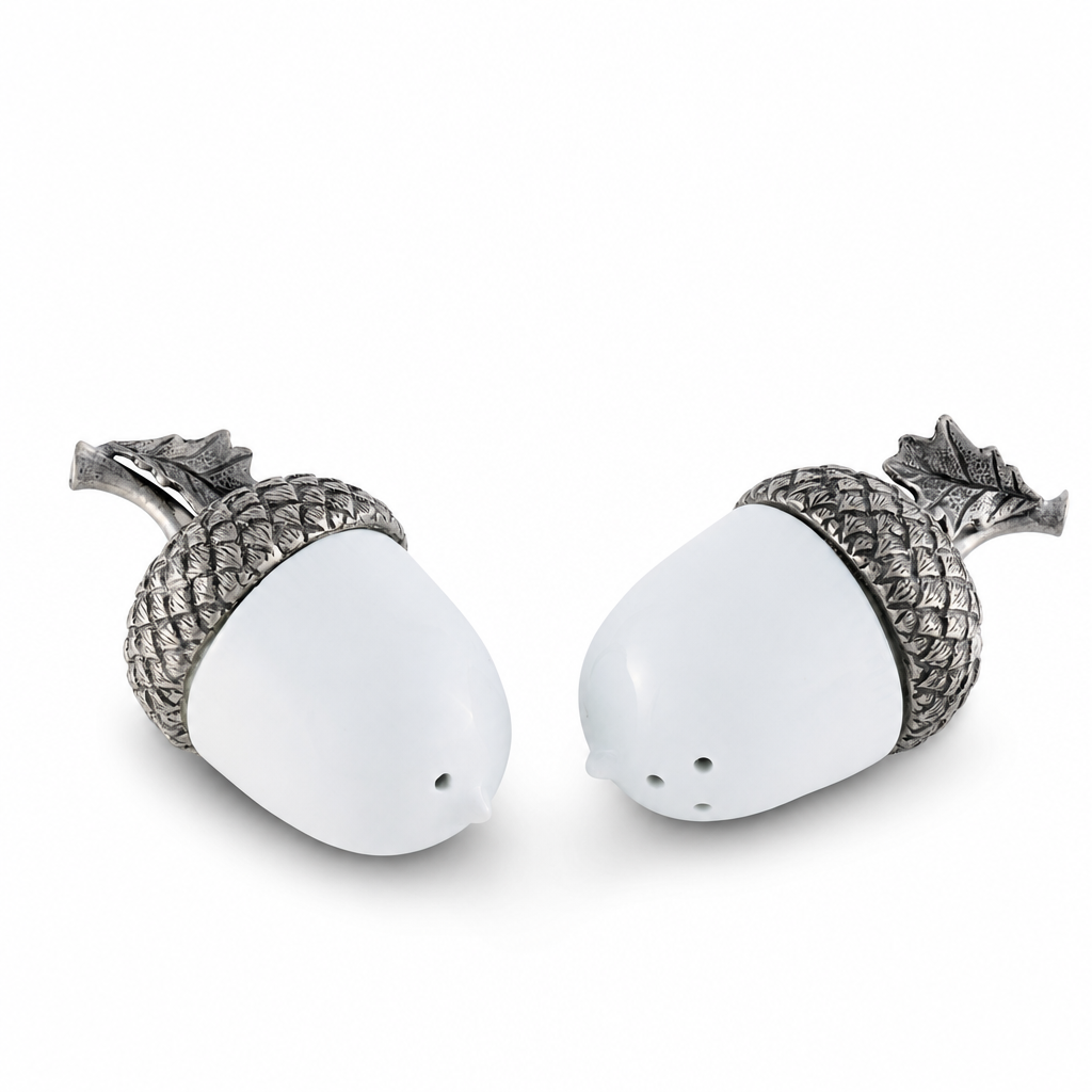 Porcelain Acorn Salt and Pepper with Pewter Leaf 8