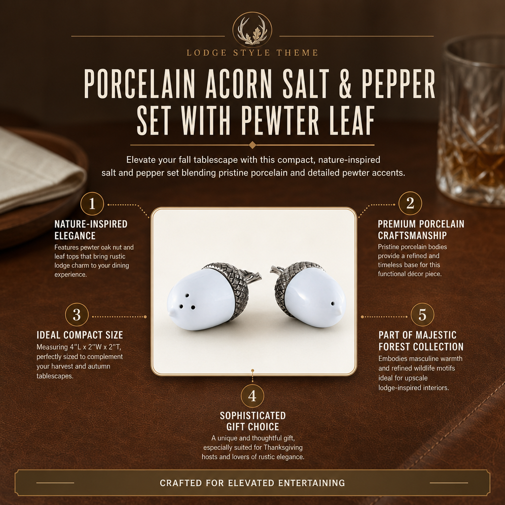Porcelain Acorn Salt and Pepper with Pewter Leaf 1