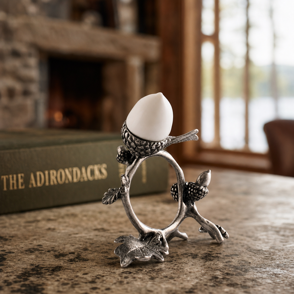 Porcelain Acorn & Oak Leaf Napkin Ring with Pewter 2