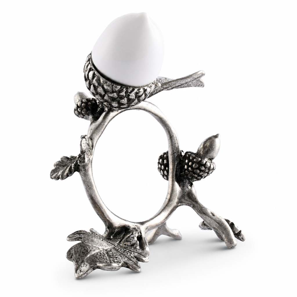 Porcelain Acorn &amp; Oak Leaf Napkin Ring with Pewter 1