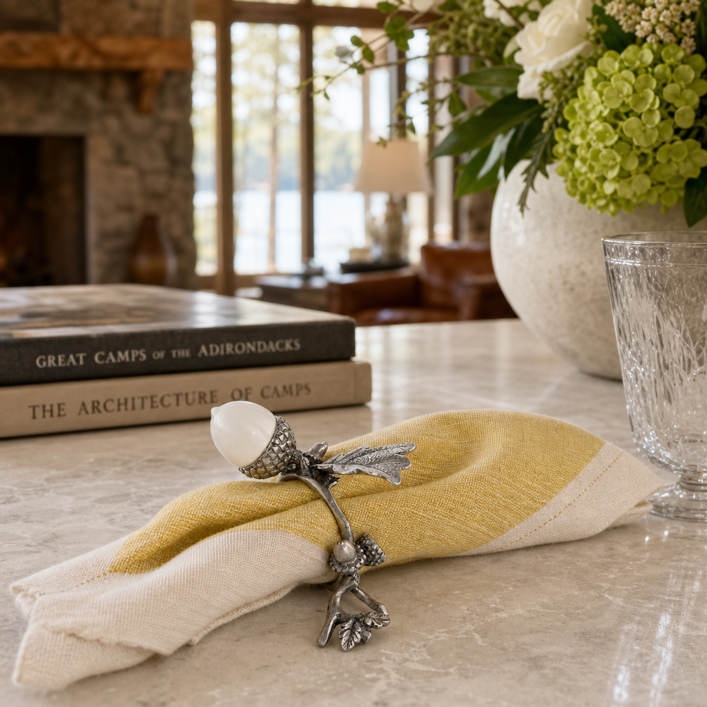 Porcelain Acorn & Oak Leaf Napkin Ring with Pewter 7