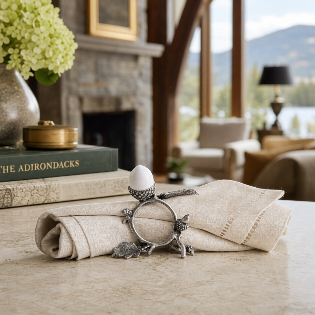 Porcelain Acorn & Oak Leaf Napkin Ring with Pewter 9