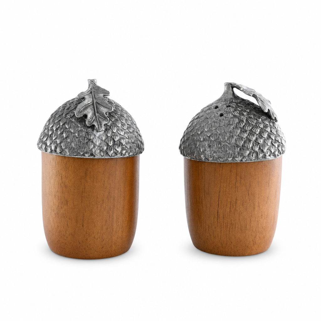 Wood and Pewter Acorns Salt & Pepper Set 1