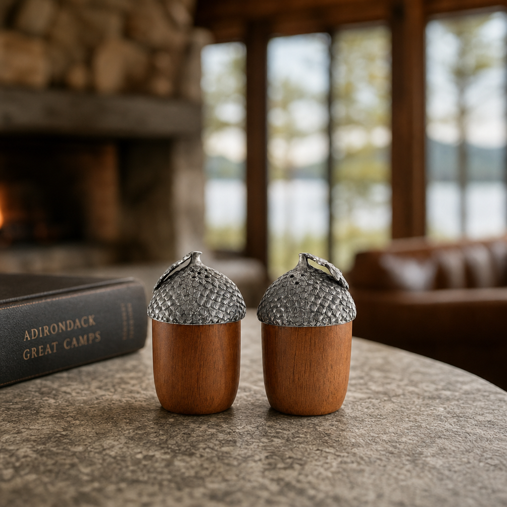 Wood and Pewter Acorns Salt & Pepper Set 3