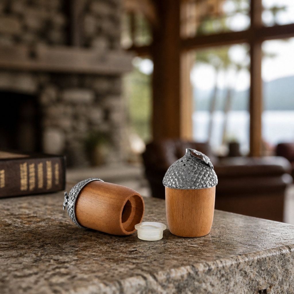 Wood and Pewter Acorns Salt & Pepper Set 4