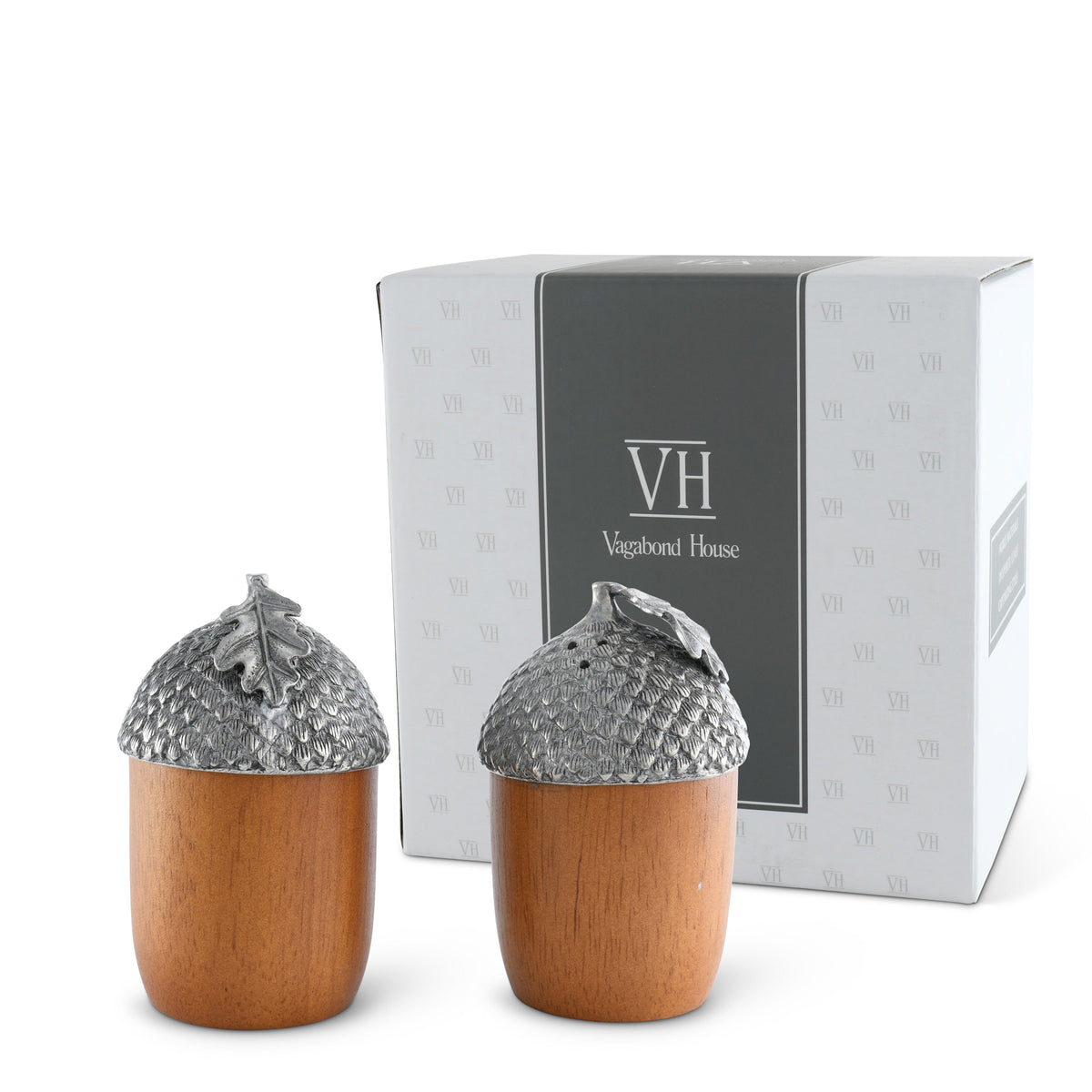 Wood and Pewter Acorns Salt & Pepper Set 8