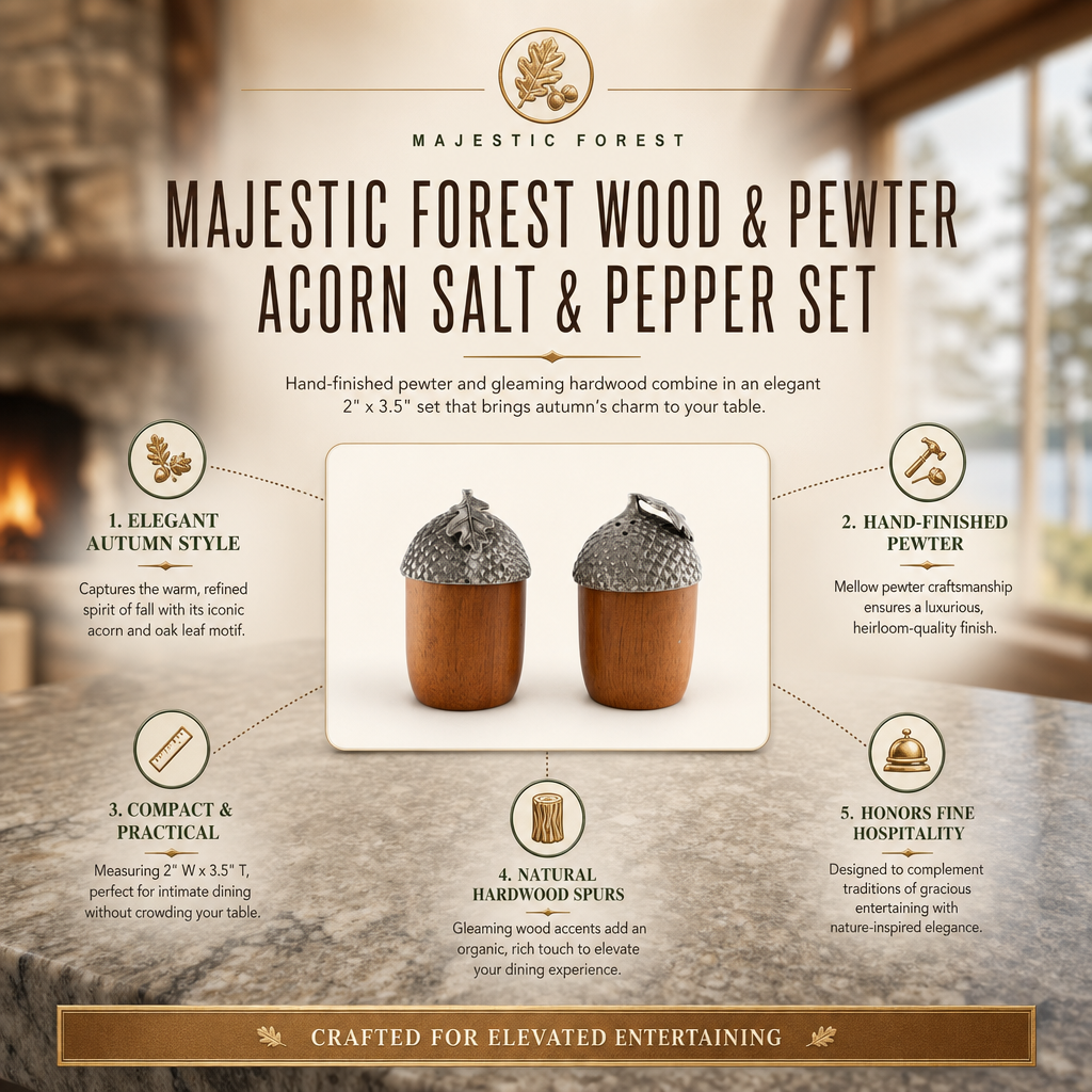 Wood and Pewter Acorns Salt &amp; Pepper Set 12
