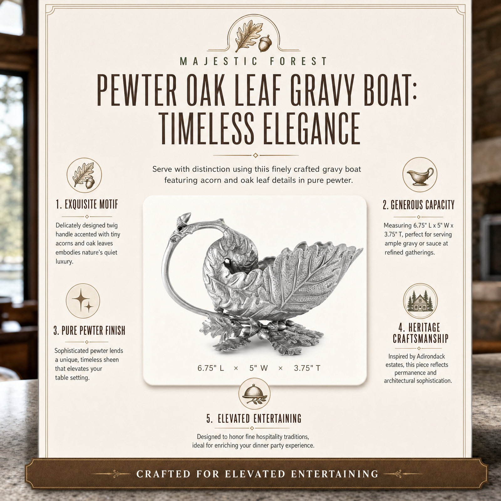 Pewter Oak Leaf Gravy Boat 11