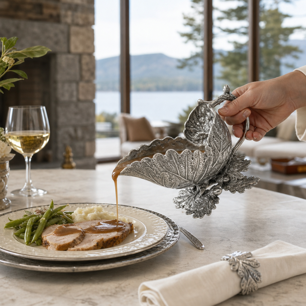 Pewter Oak Leaf Gravy Boat 6