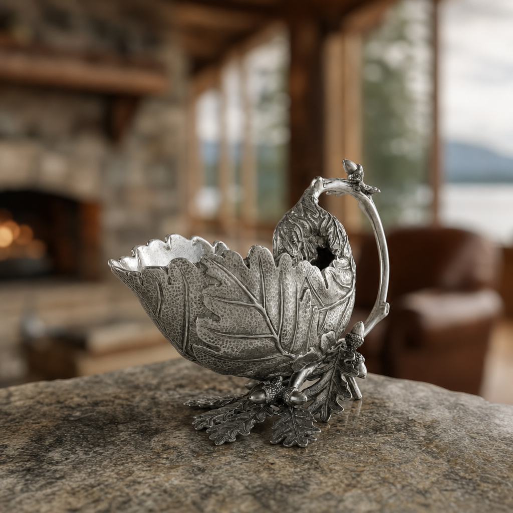 Pewter Oak Leaf Gravy Boat 4