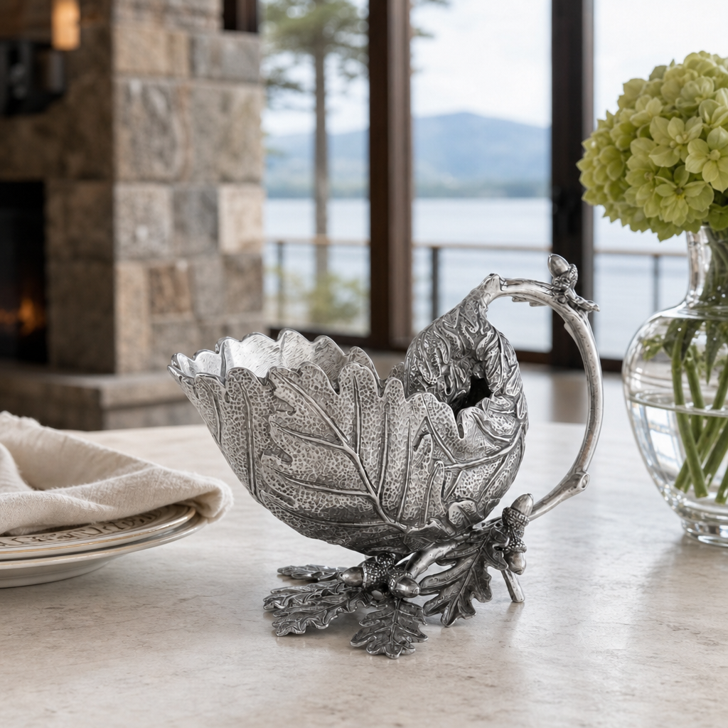 Pewter Oak Leaf Gravy Boat 7