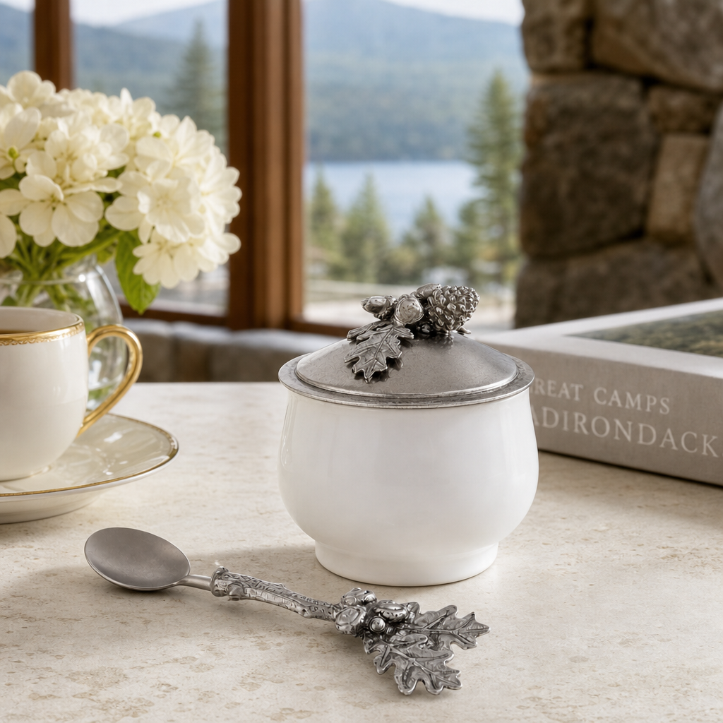 Acorn Oak Leaf Sugar Bowl and Spoon 6