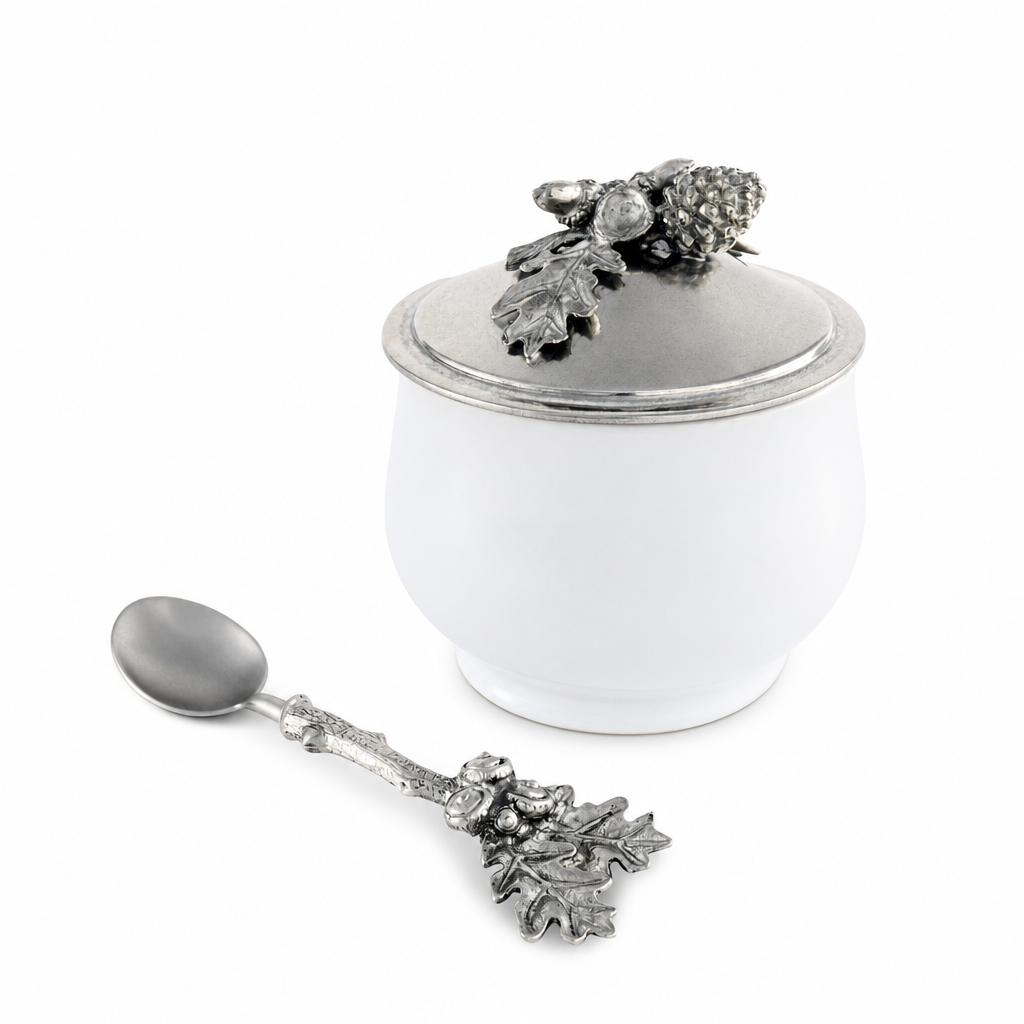 Acorn Oak Leaf Sugar Bowl and Spoon 1