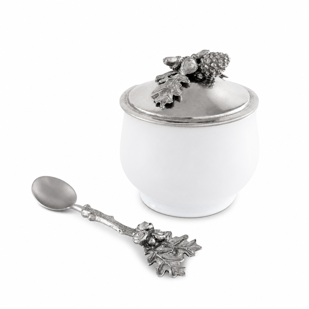 Acorn Oak Leaf Sugar Bowl and Spoon 1