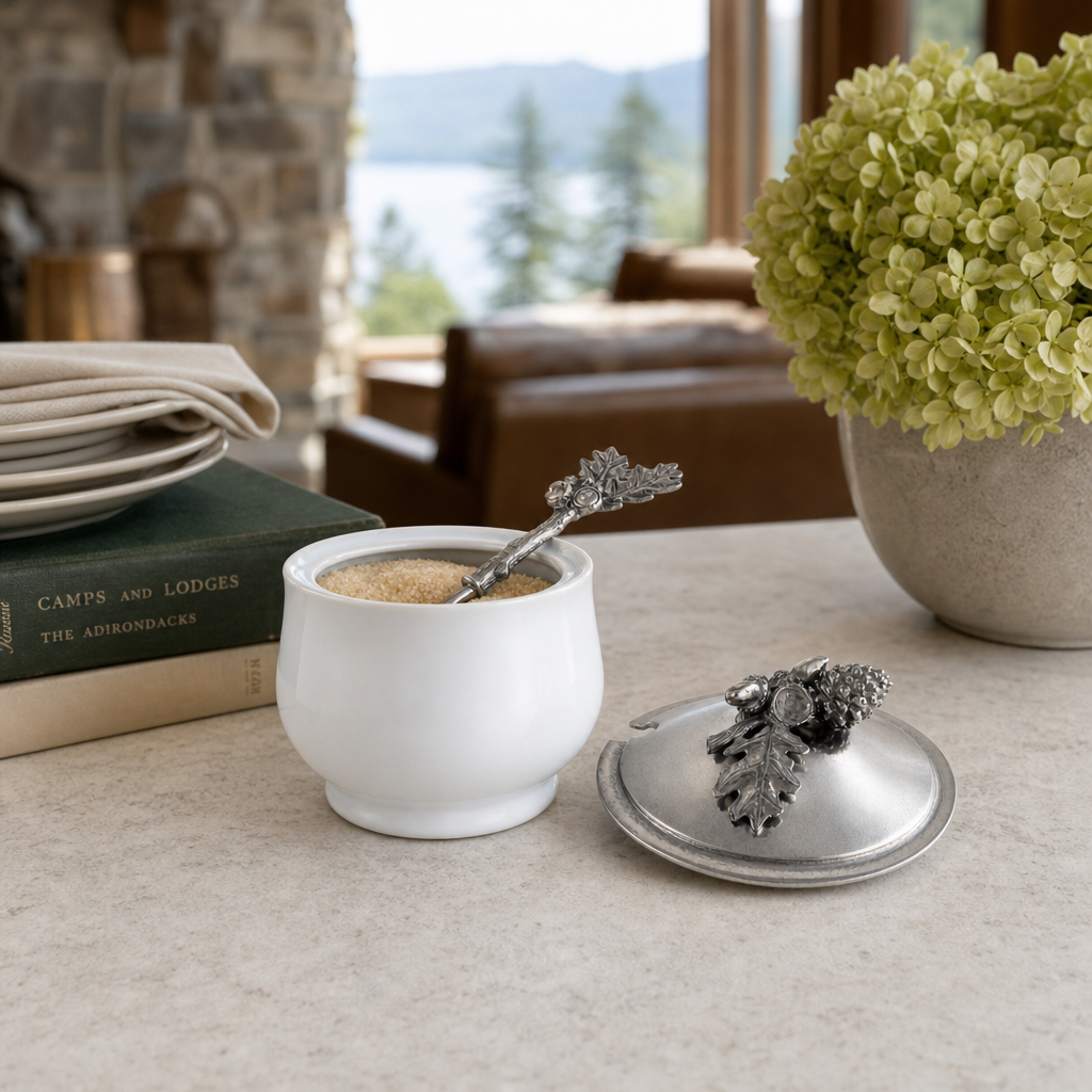 Acorn Oak Leaf Sugar Bowl and Spoon 7