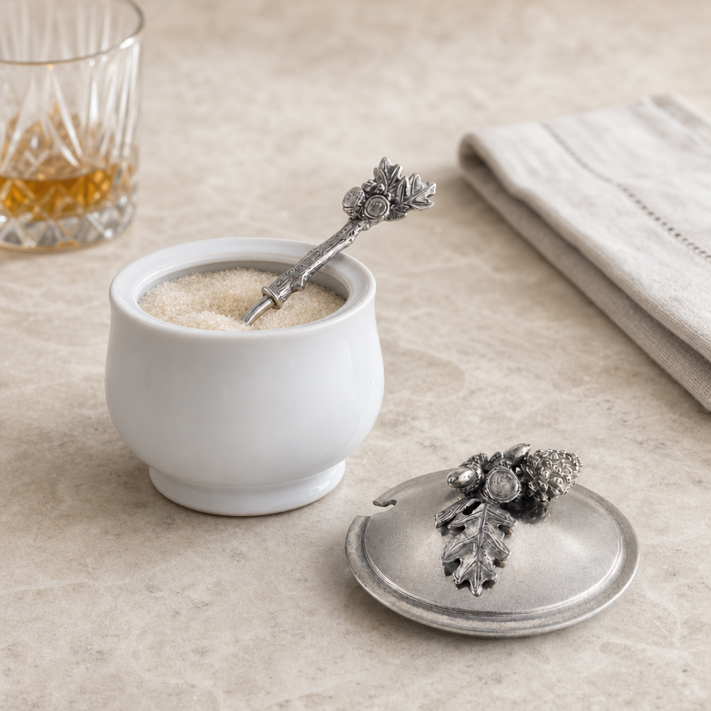 Acorn Oak Leaf Sugar Bowl and Spoon 3