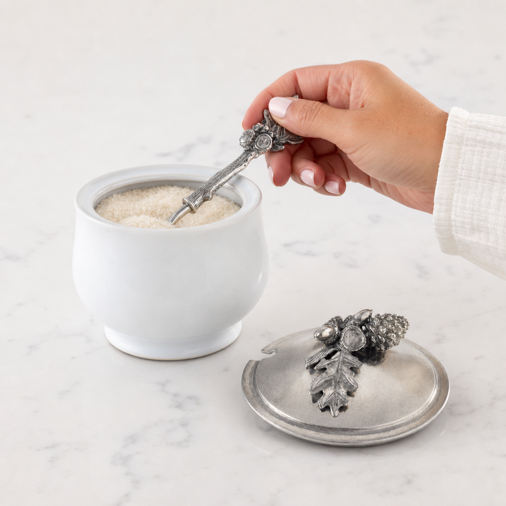 Acorn Oak Leaf Sugar Bowl and Spoon 11
