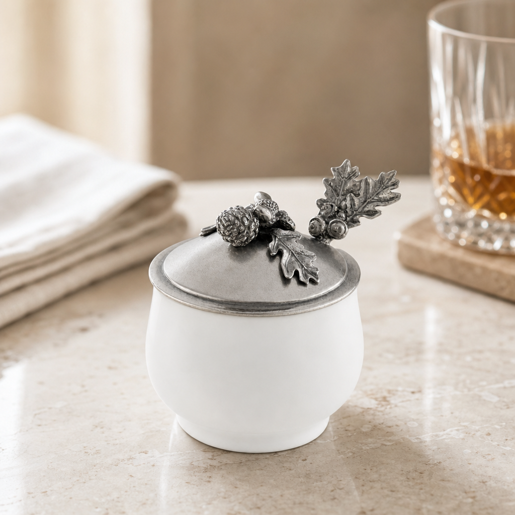 Acorn Oak Leaf Sugar Bowl and Spoon 4