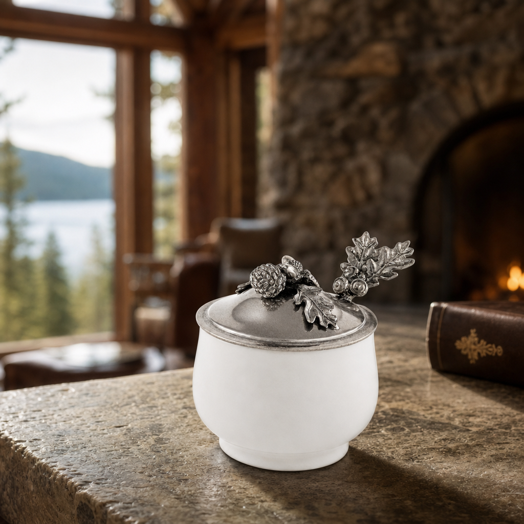 Acorn Oak Leaf Sugar Bowl and Spoon 4