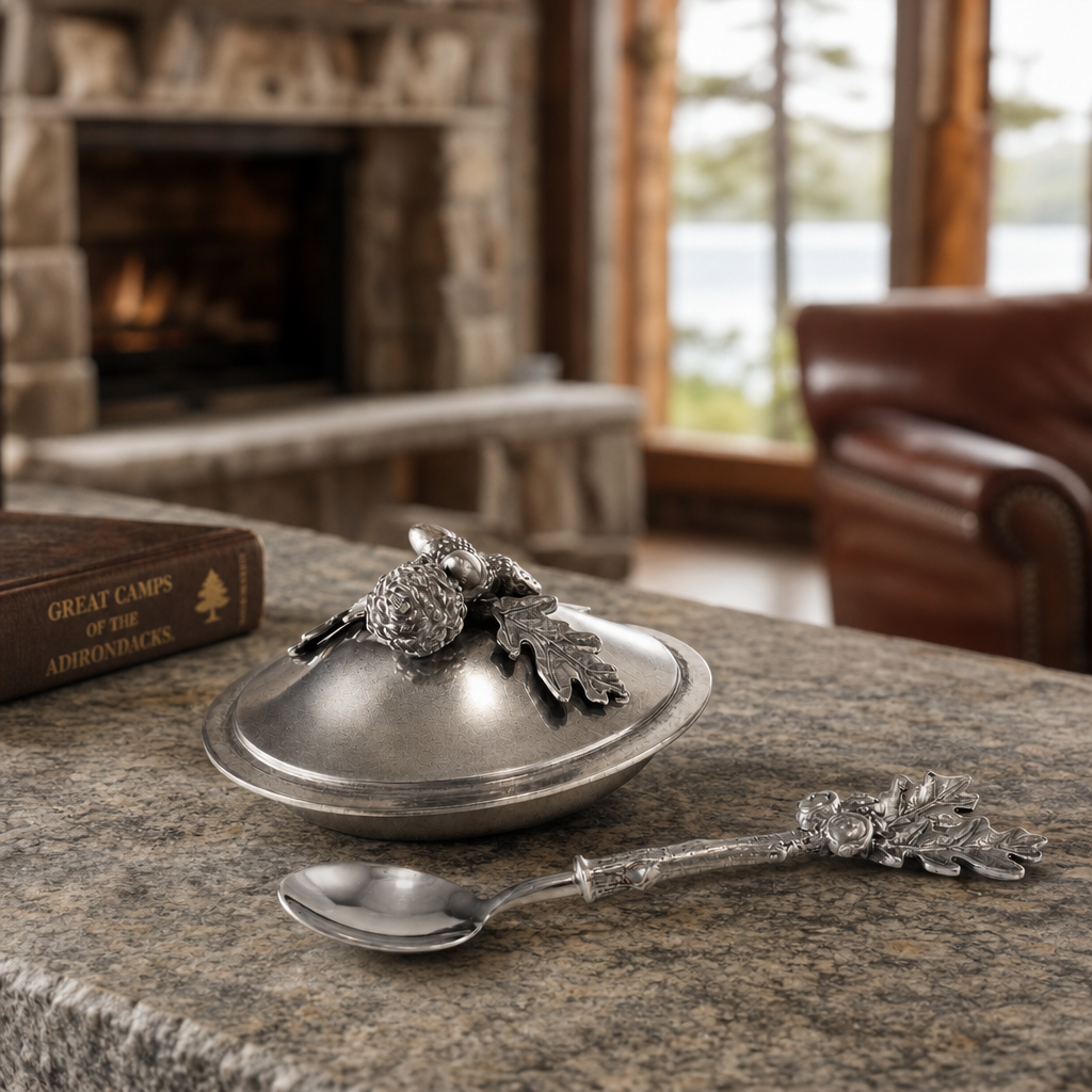 Acorn Oak Leaf Sugar Bowl and Spoon 5