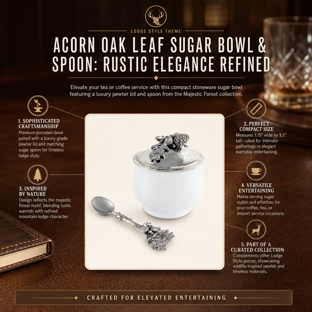Acorn Oak Leaf Sugar Bowl and Spoon 12