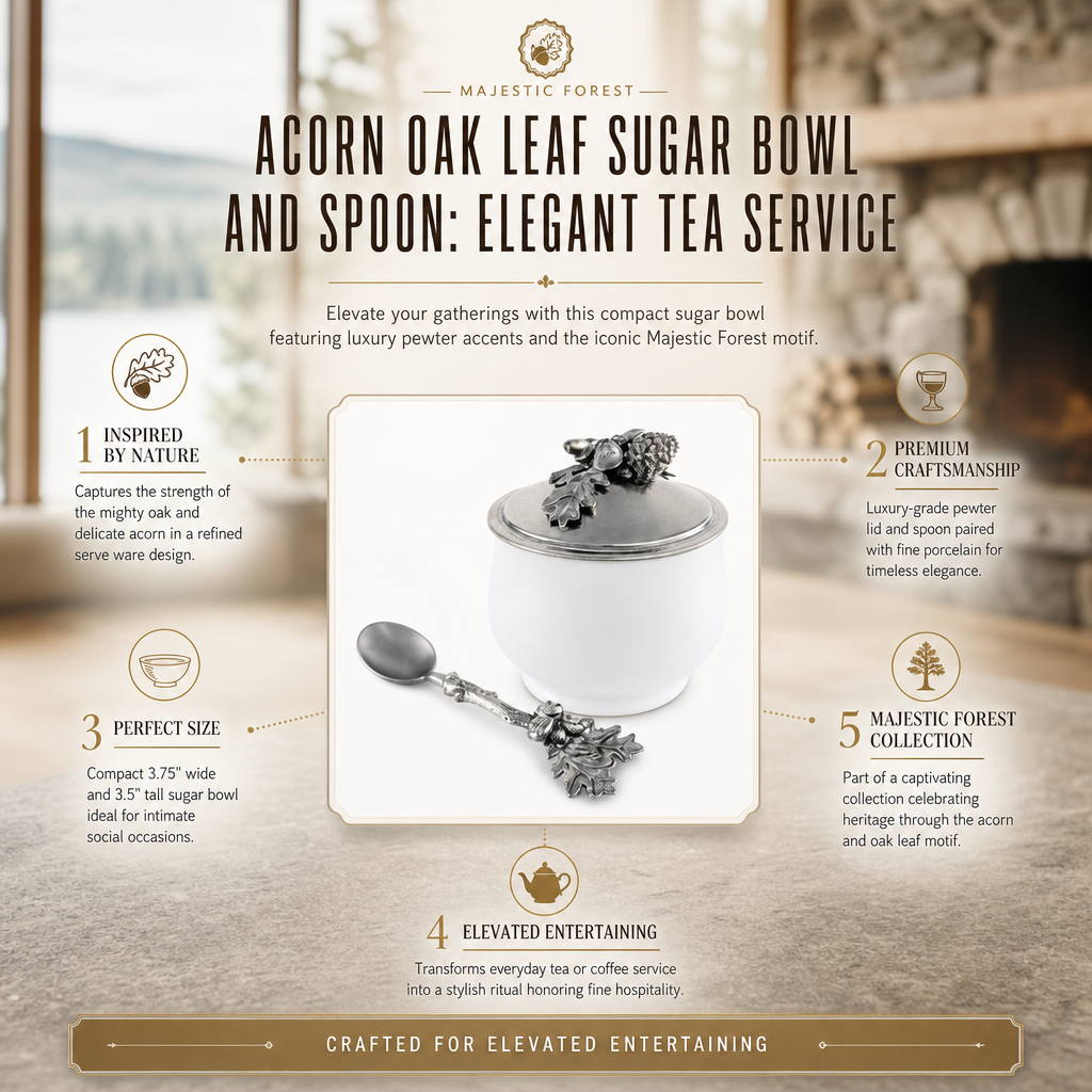 Acorn Oak Leaf Sugar Bowl and Spoon: Elegant Tea Service