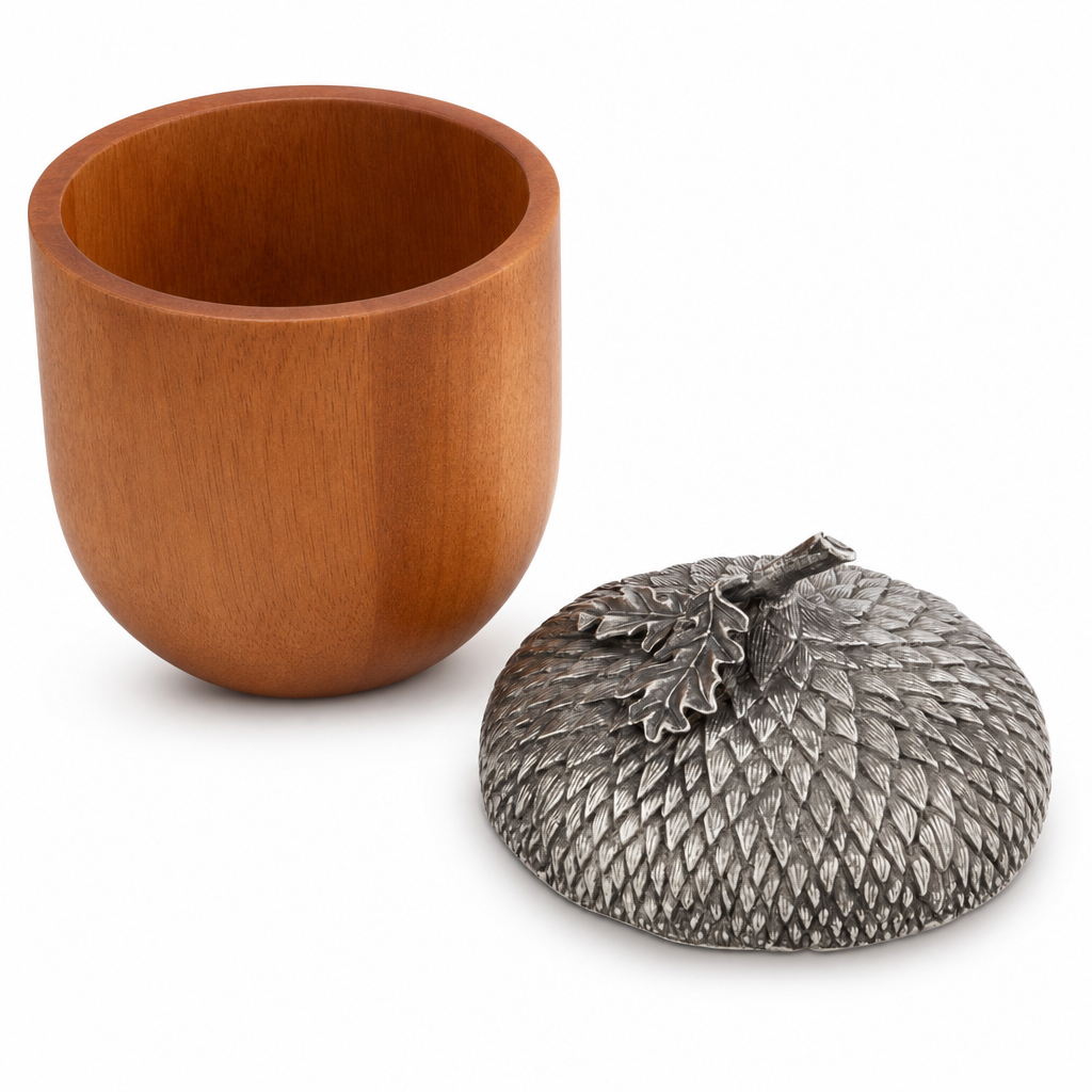 Pewter Top Wood Acorn Box 10