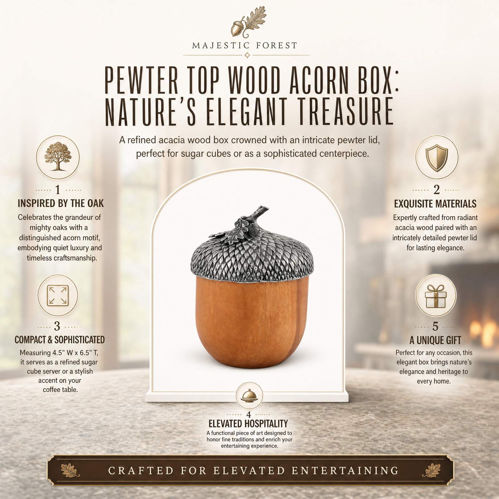 Pewter Top Wood Acorn Box 11