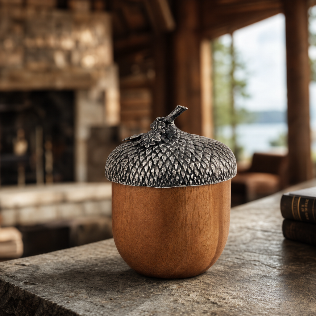 Pewter Top Wood Acorn Box 1