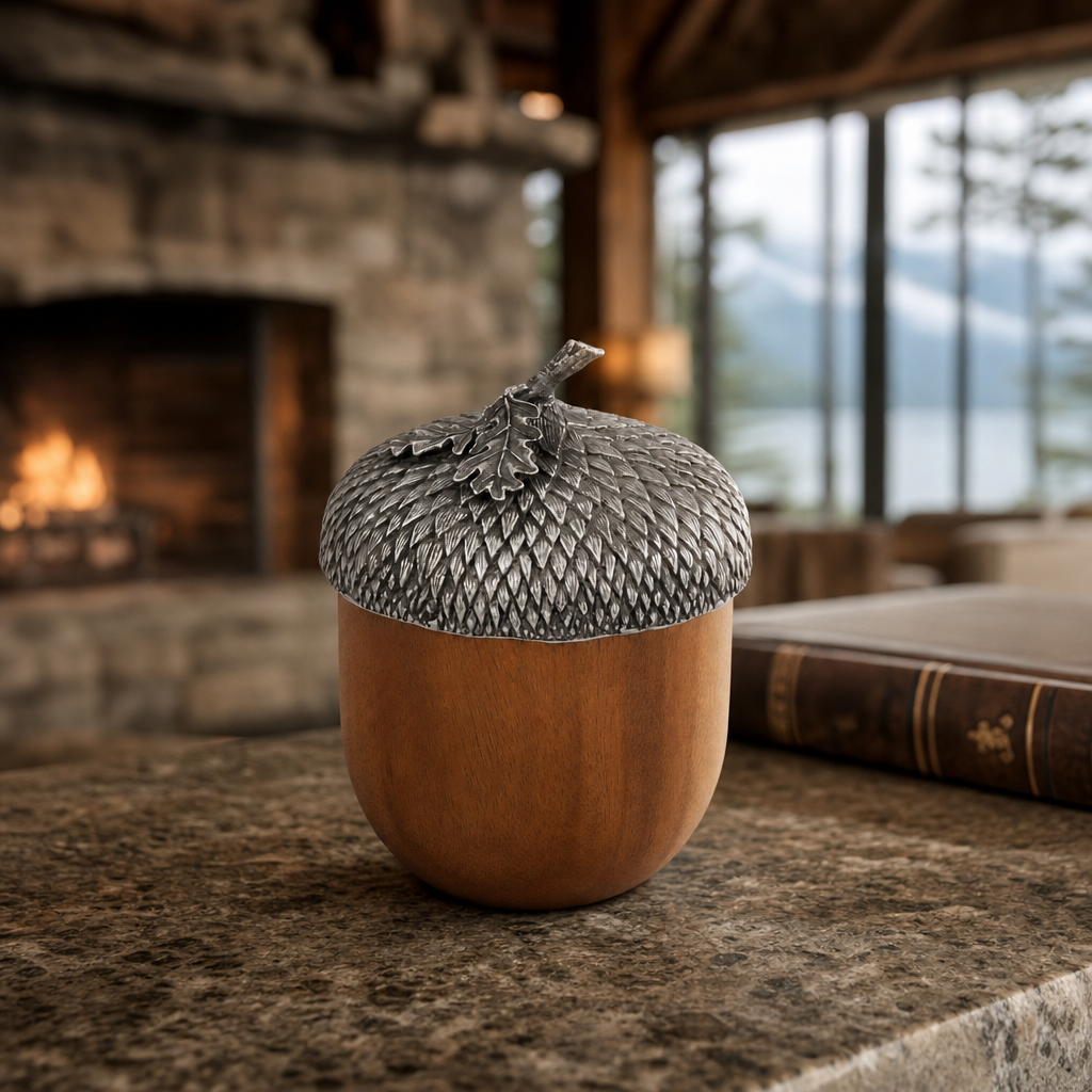 Pewter Top Wood Acorn Box 4