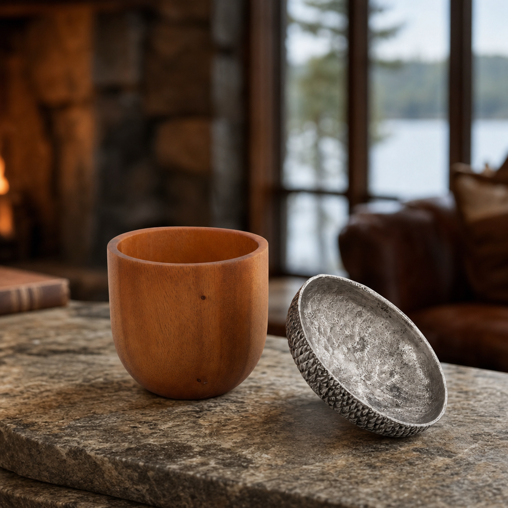 Pewter Top Wood Acorn Box 5